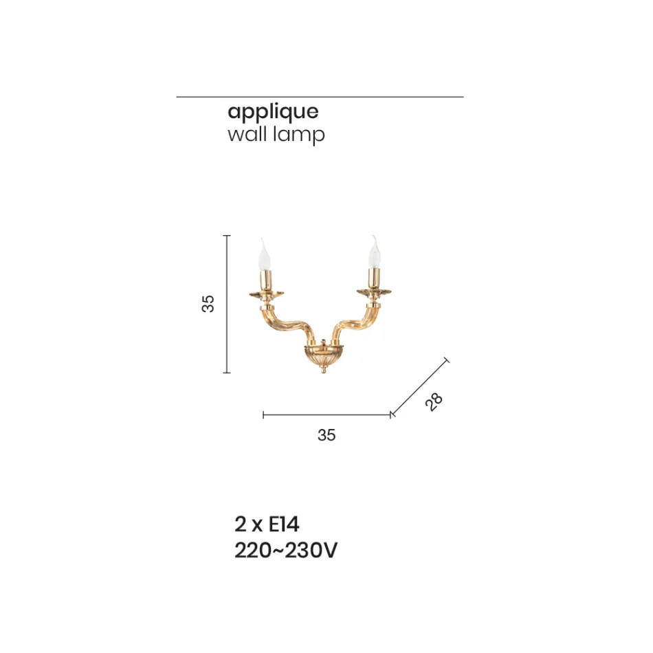 Llamba Muri Klasike 2 Drita në Xham dhe Metal Rigaton të punuar me dorë - Fievole Viadurini