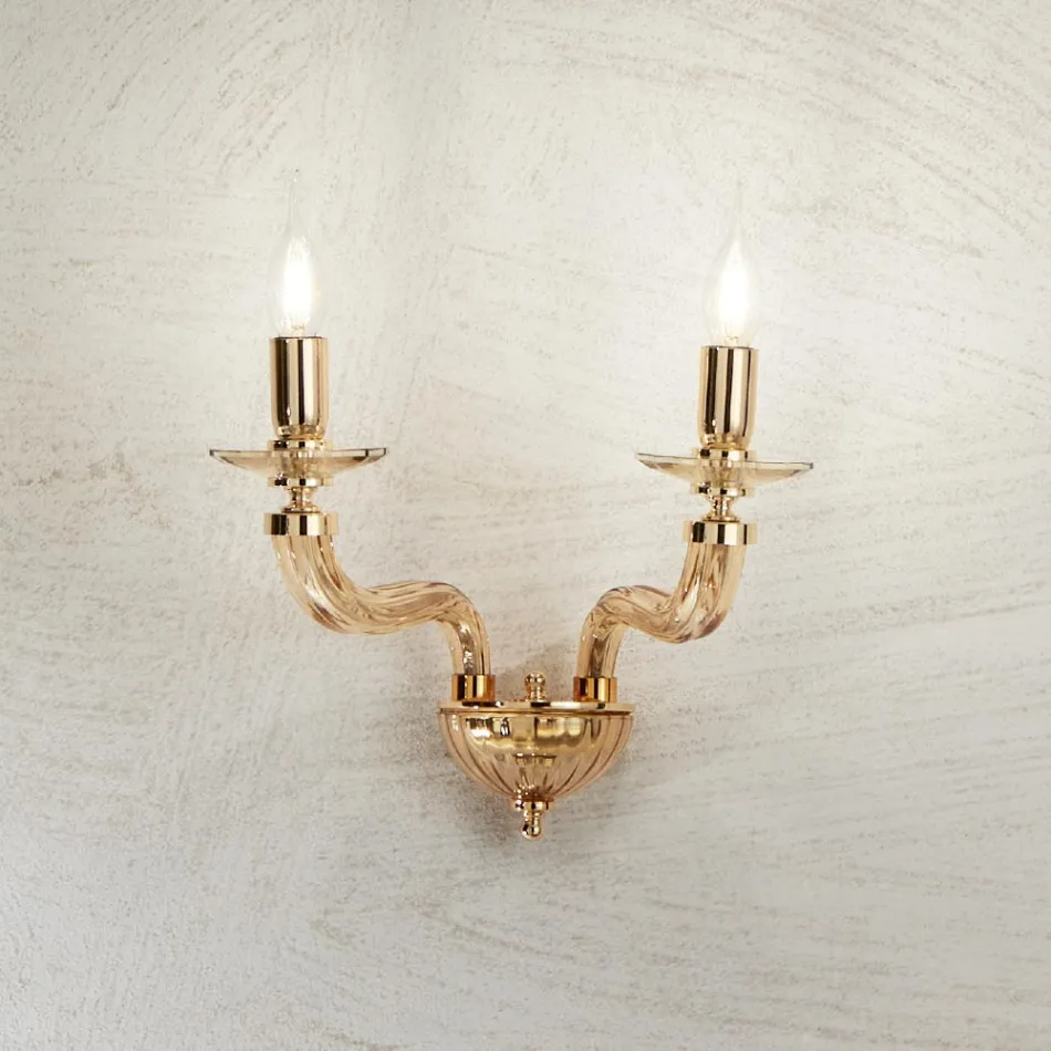 Llamba Muri Klasike 2 Drita në Xham dhe Metal Rigaton të punuar me dorë - Fievole Viadurini