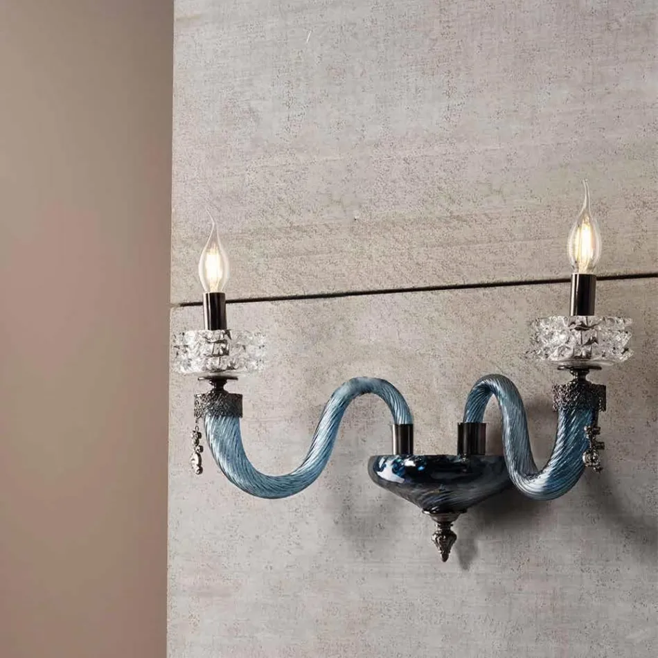 Llamba klasike e murit me 2 drita Xham luksoz të punuar me dorë Prodhuar në Itali - I kripur Viadurini