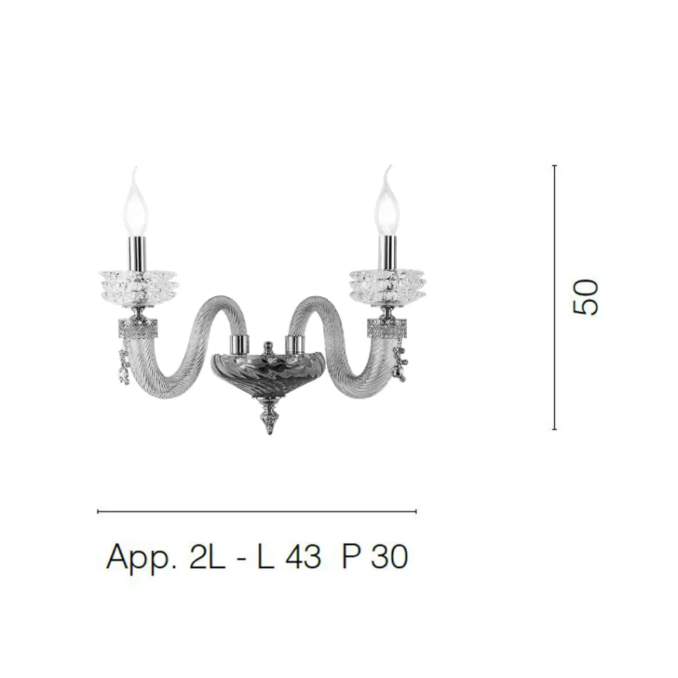 Llamba klasike e murit me 2 drita Xham luksoz i punuar me dorë Prodhuar në Itali - I kripur Viadurini