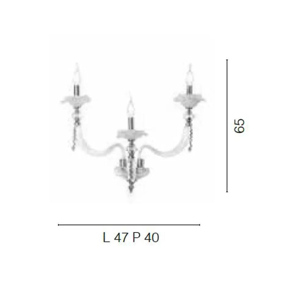 Llamba klasike e murit me 3 drita xham të fryrë dhe detaje me lule - Bluminda Viadurini