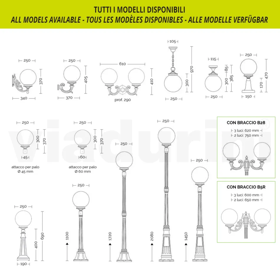 Aplikim me sferë akrilike dhe strukturë alumini të derdhur - Trovanero Viadurini