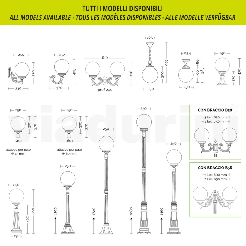 Garden Applique në alumin të bardhë me sferë opal - Trovabianco Viadurini