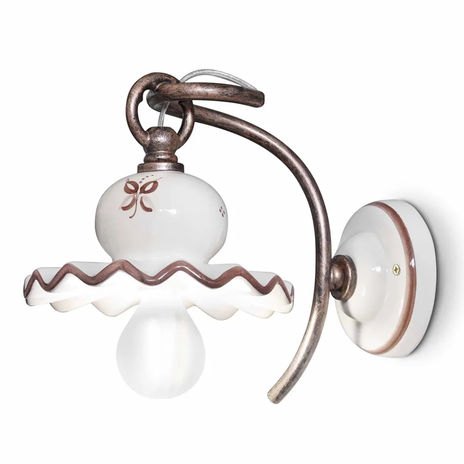 Sconce murale qeramike e dekoruar me dorë, e bërë në Itali nga Ferroluce Viadurini