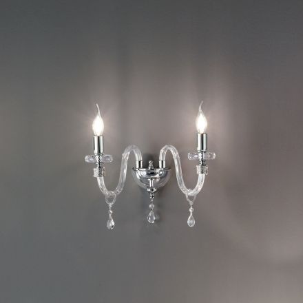 Llambë muri me dizajn klasik me 2 drita në xham krom të punuar me dorë - Similo Viadurini