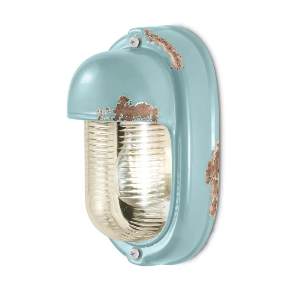 Llamba muri e punuar me dore qeramike dhe hekur Industrial vertikal - Vintage Viadurini