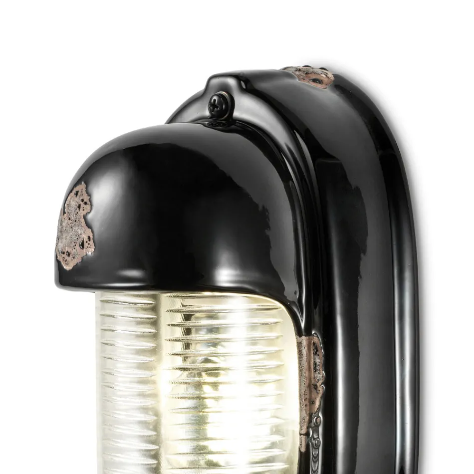 Llamba muri e punuar me dore qeramike dhe hekur Industrial vertikal - Vintage Viadurini