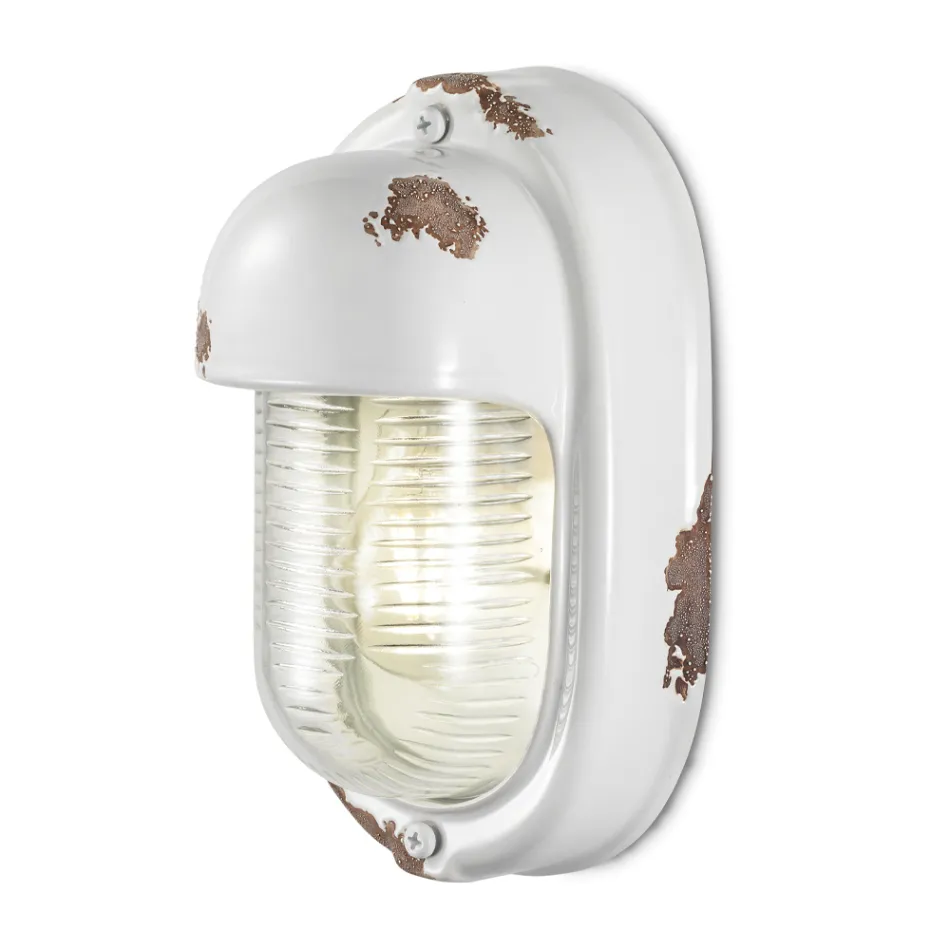 Llamba muri e punuar me dore qeramike dhe hekur Industrial vertikal - Vintage Viadurini