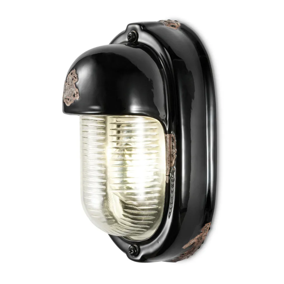 Llamba muri e punuar me dore qeramike dhe hekur Industrial vertikal - Vintage Viadurini