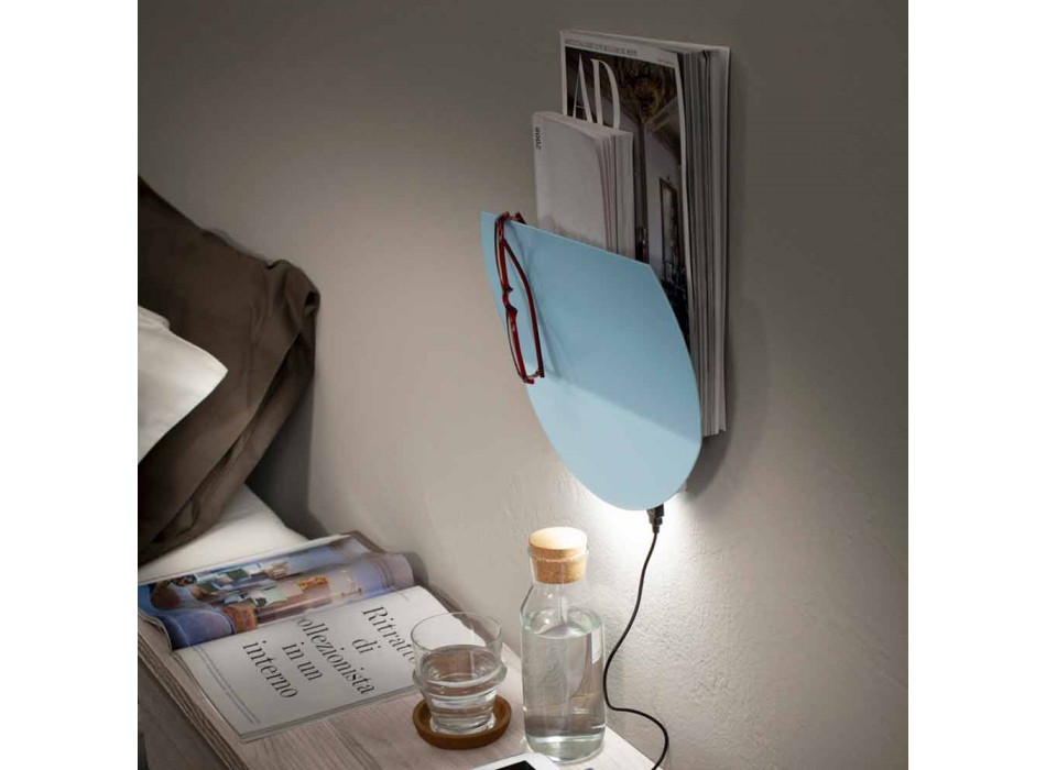 Llambë moderne muri me ndarje revistash, dritë USB dhe LED prodhuar në Itali - Foster Viadurini