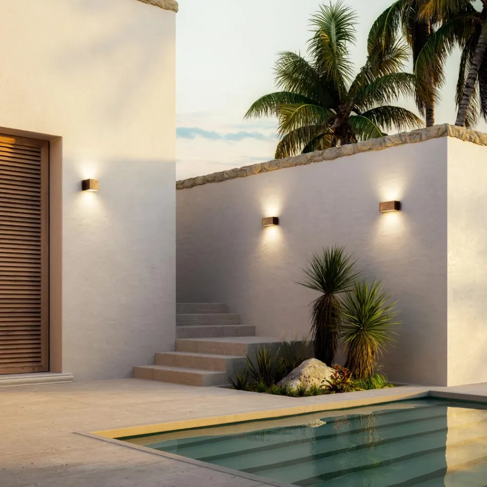 Dritë muri drejtkëndëshe në bakër dhe LED Prodhuar në Itali - Shembull Viadurini