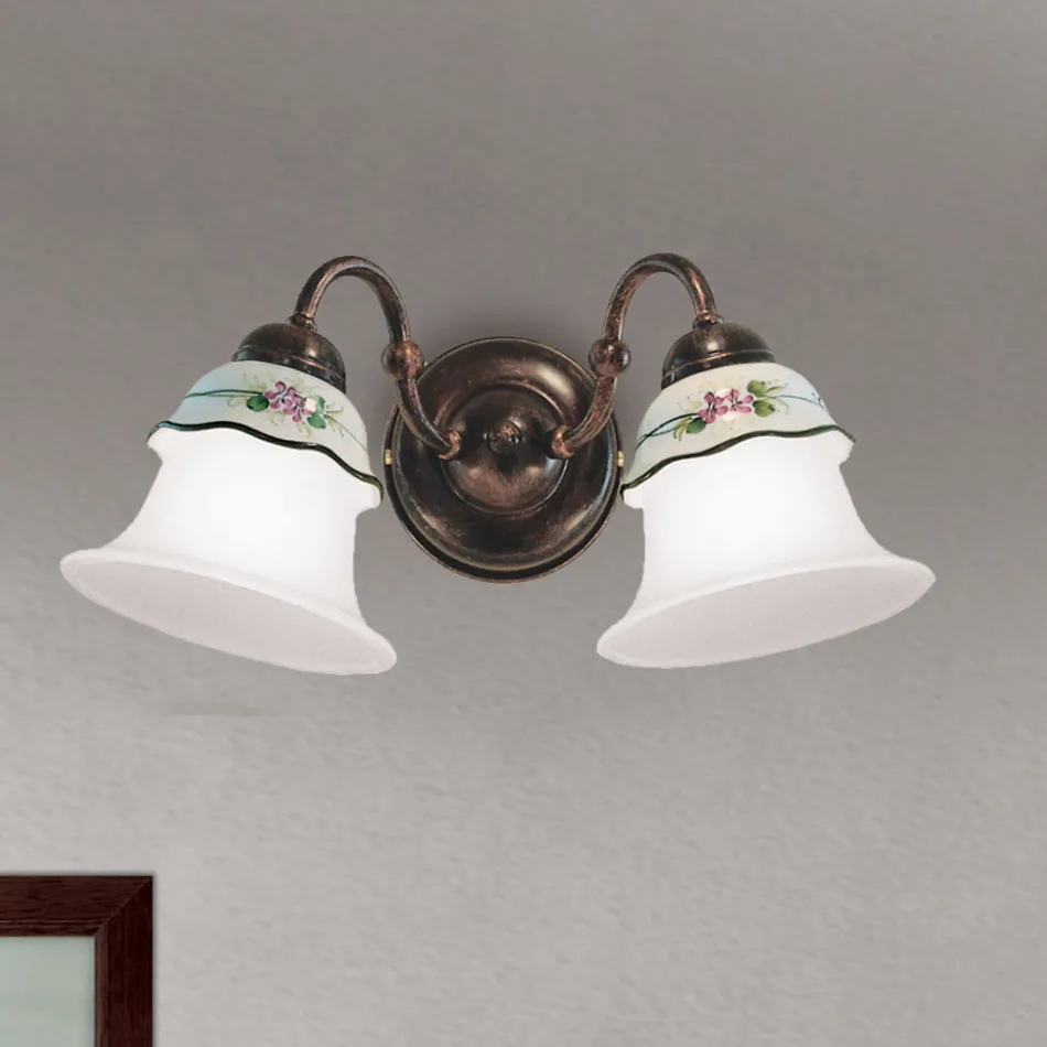 Llamba muri e cilësisë së mirë prej hekuri, qelqi dhe qeramike e pikturuar me dorë - Ferrara Viadurini