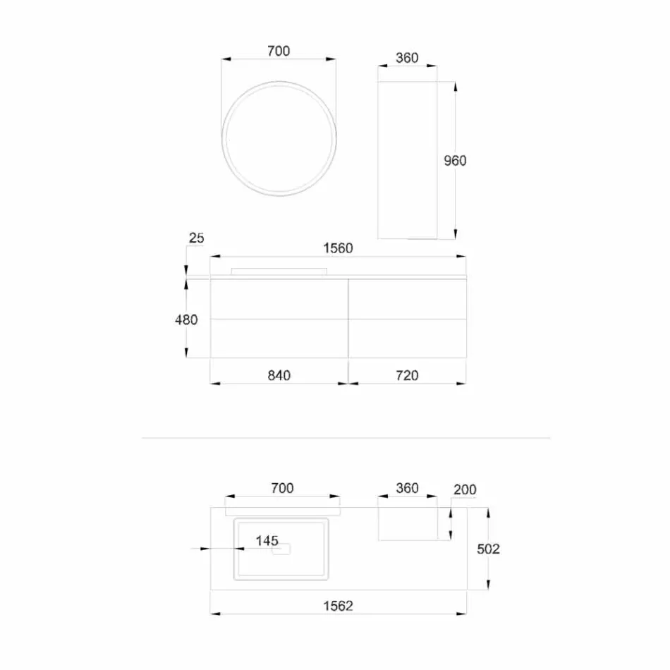 Mobilje banjo në dru të bardhë dhe arre me lavaman, njësi muri dhe pasqyrë - Renga Viadurini