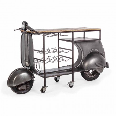 Bar Konsolë në Mango Wood dhe Vespa in Steel of Modern Design - Shallot Viadurini