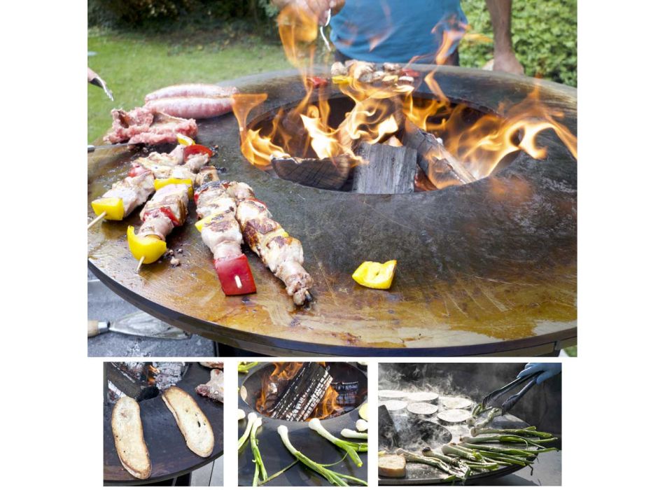Barbeca me djegie të drurit me pjatë gatimi dhe ndarje mbajtëse druri - Ferran