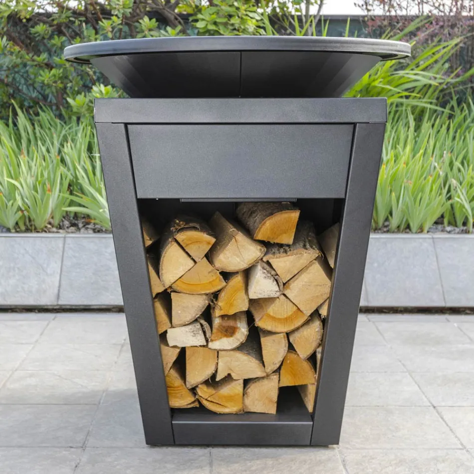 Barbecue me djegie druri me pjatë gatimi dhe ndarje mbajtëse druri - Ferran Viadurini