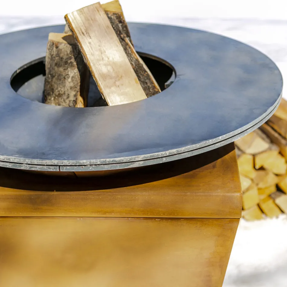 Barbecue me djegie druri me pjatë gatimi dhe ndarje mbajtëse druri - Ferran Viadurini