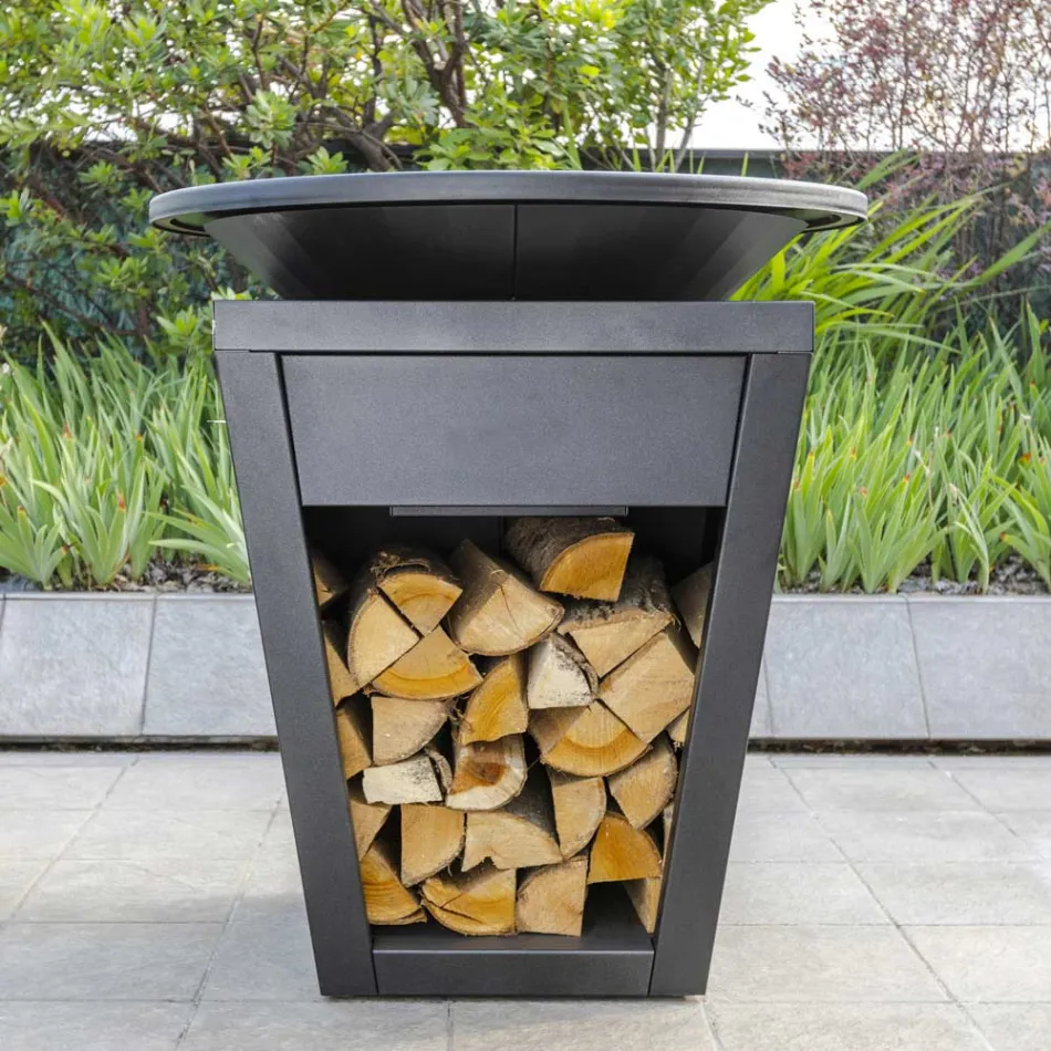 Barbecue me djegie druri me pjatë gatimi dhe ndarje mbajtëse druri - Ferran Viadurini