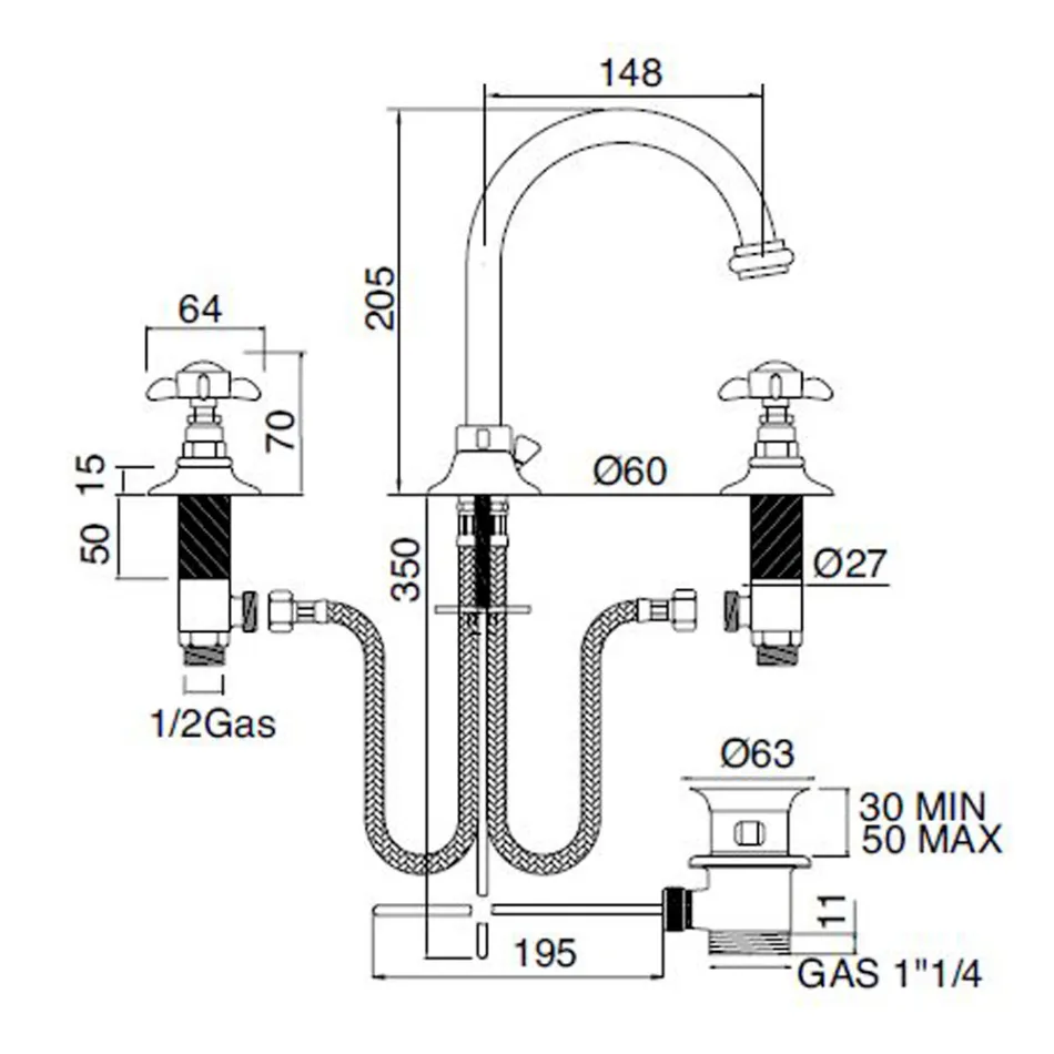 Mikser legeni me 3 vrima me grykë të lartë në tunxh dhe doreza fluturash - Miriano Viadurini
