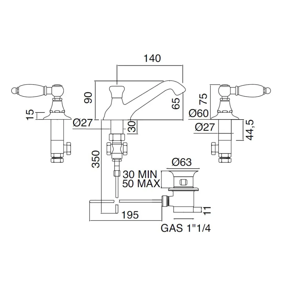 Mikser legeni me 3 vrima me leva të stilit klasik në tunxh të punuar me dorë - Noriana Viadurini