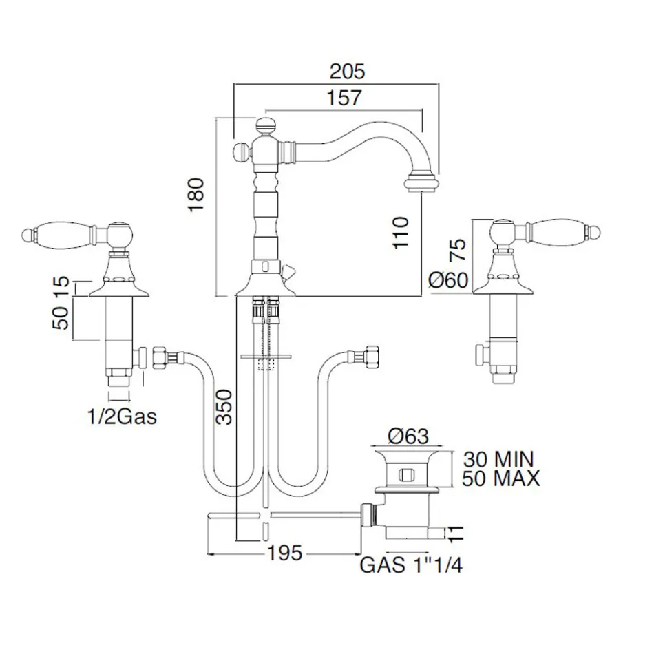 Përzierëse legeni me 3 vrima me kullues tunxhi në stilin klasik të punuar me dorë - Noriana Viadurini