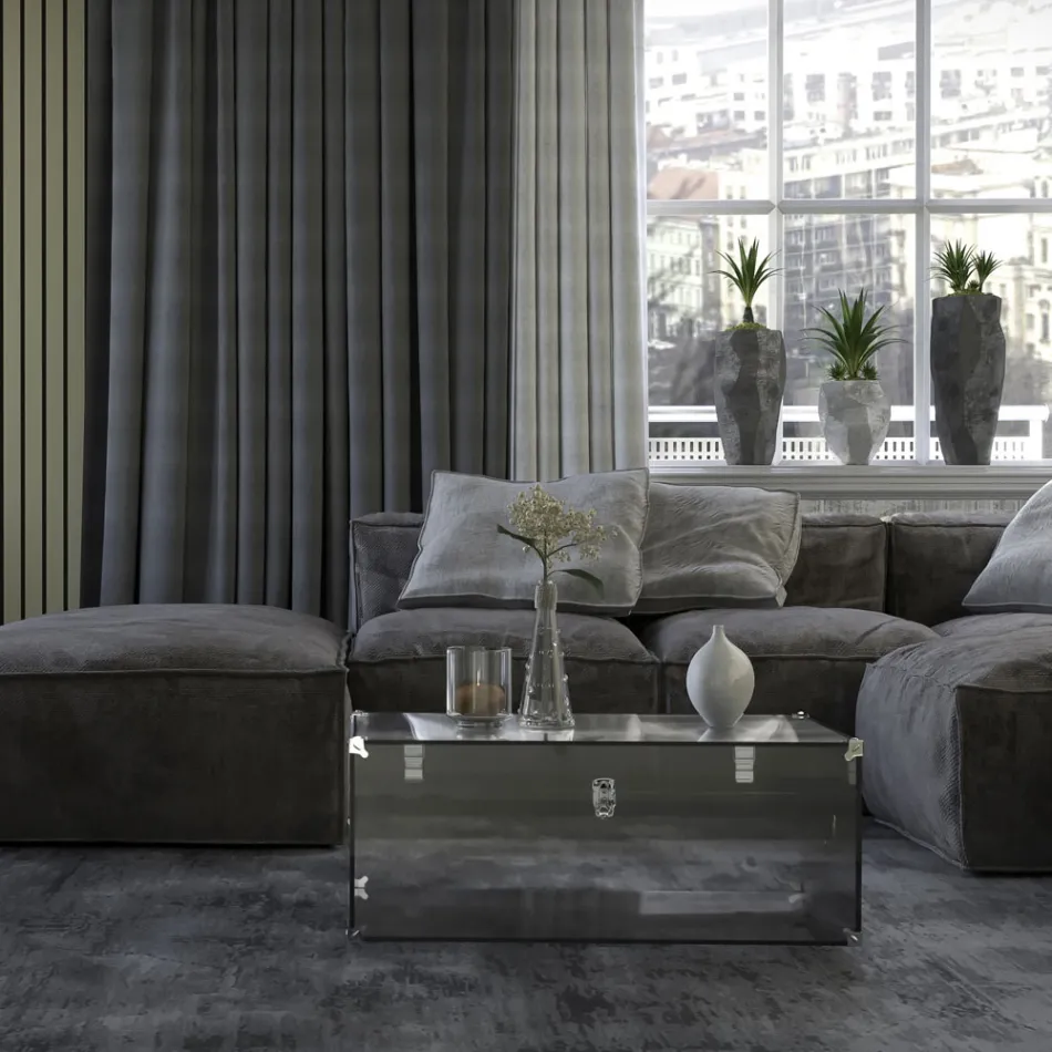 Trung në kristal akrilik transparent ose të tymosur dhe çelik modern - Dante Viadurini