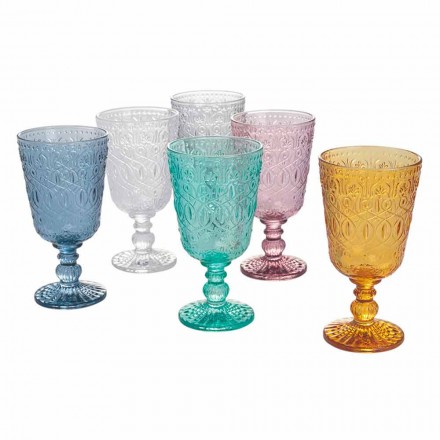 Gota me gotë verë ose ujë në gotë me zbukurime, 12 copë - picoto Viadurini
