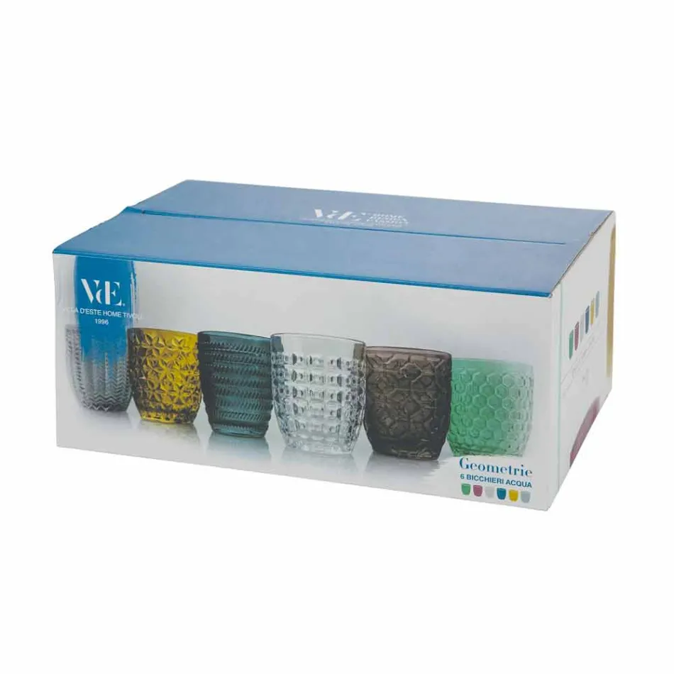 Syzet e dekoruara me xham moderne që shërbejnë ujë 6 copë - përzierje Viadurini