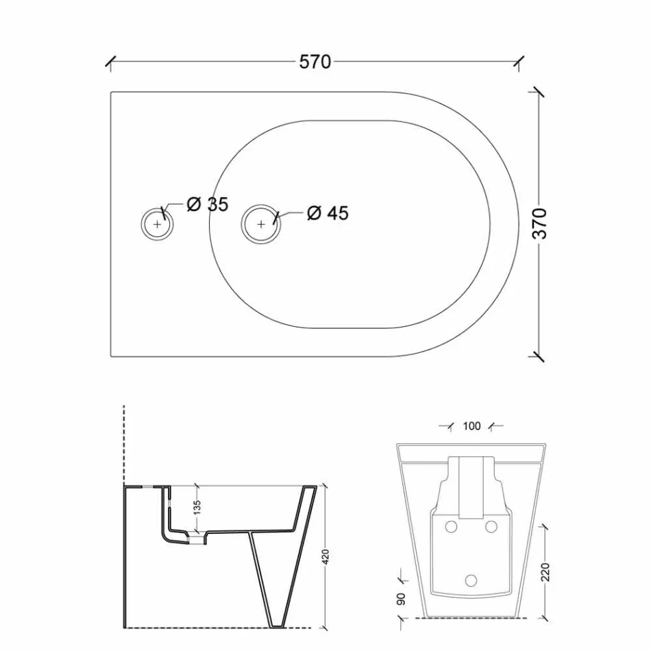 Bidet qeramik 57x37cm dizajn modern Sun, i bërë në Itali Viadurini
