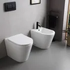 Bide Salice me një vrimë të vetme për montim në dysheme, prej qeramike të bardhë me një dizajn elegant modern Viadurini
