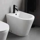 Bide Salice me një vrimë të vetme për montim në dysheme, prej qeramike të bardhë me një dizajn elegant modern Viadurini