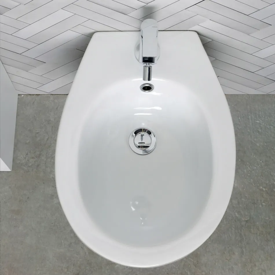 Bide me një vrimë të vetme për montim në dysheme, qeramikë e bardhë me një dizajn elegant modern - Silica Viadurini