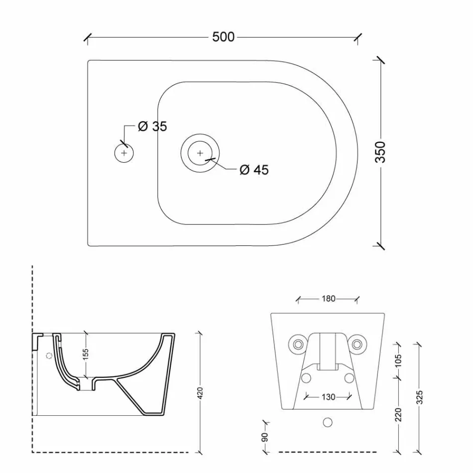 Muri i sheshit Shine varur bidet qeramike 50x35cm, i bërë në Itali Viadurini