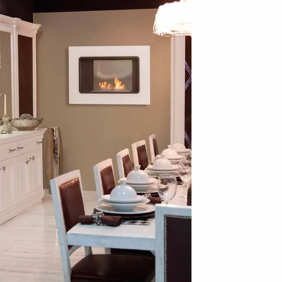 Zjarri me mur të bardhë Bio me dizajn modern me futje qelqi Erica Viadurini