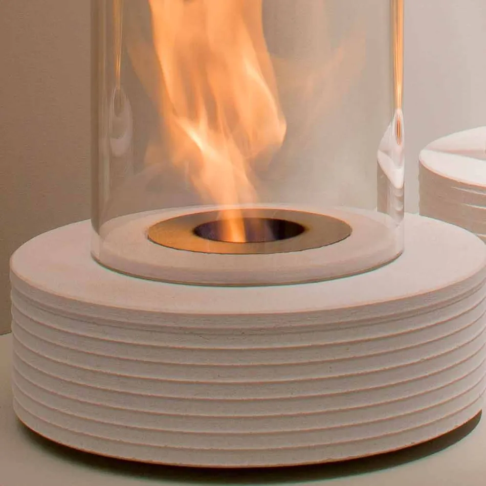 Mbështetje e rrumbullakët biokamino me mermer Gordon, bërë në Itali Viadurini