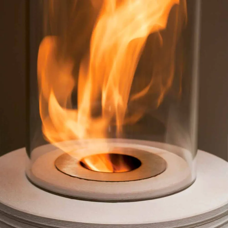 Mbështetje e rrumbullakët biokamino me mermer Gordon, bërë në Itali Viadurini