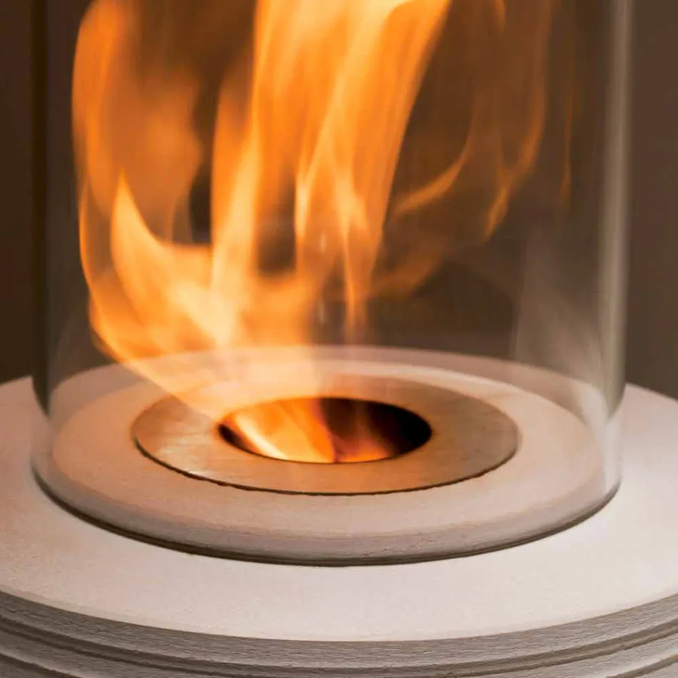 Mbështetje e rrumbullakët biokamino me mermer Gordon, bërë në Itali Viadurini