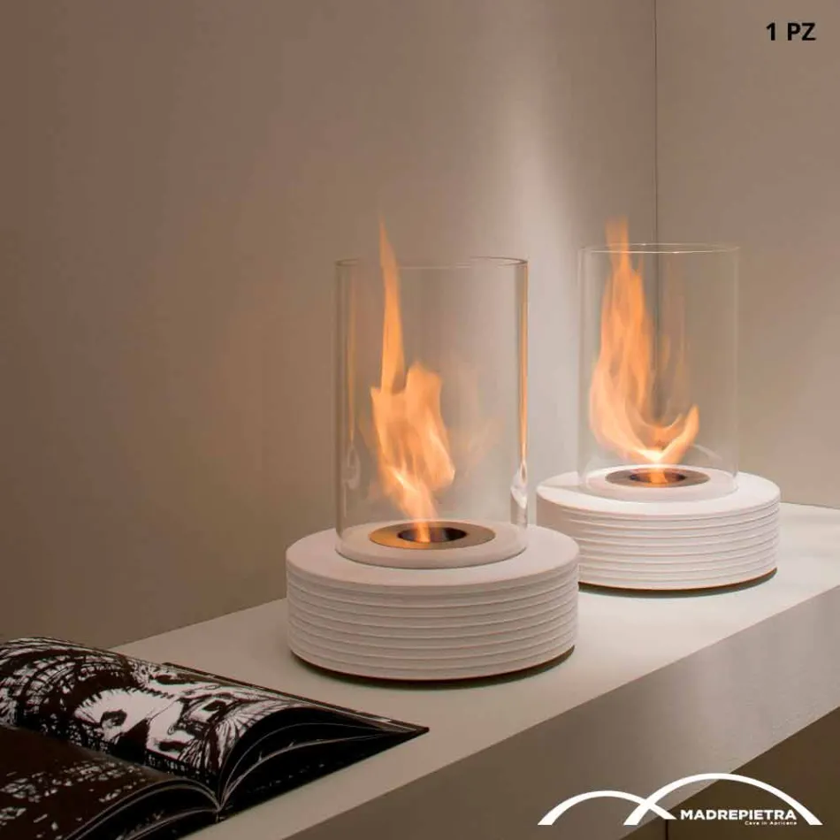 Mbështetje e rrumbullakët biokamino me mermer Gordon, bërë në Itali Viadurini