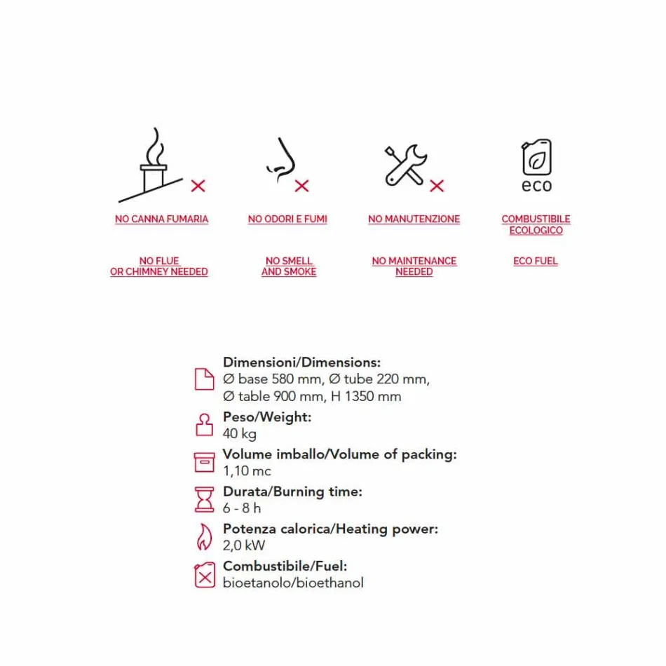 Biokamino bioethanol në natyrë me top qelqi Dean-Table Viadurini