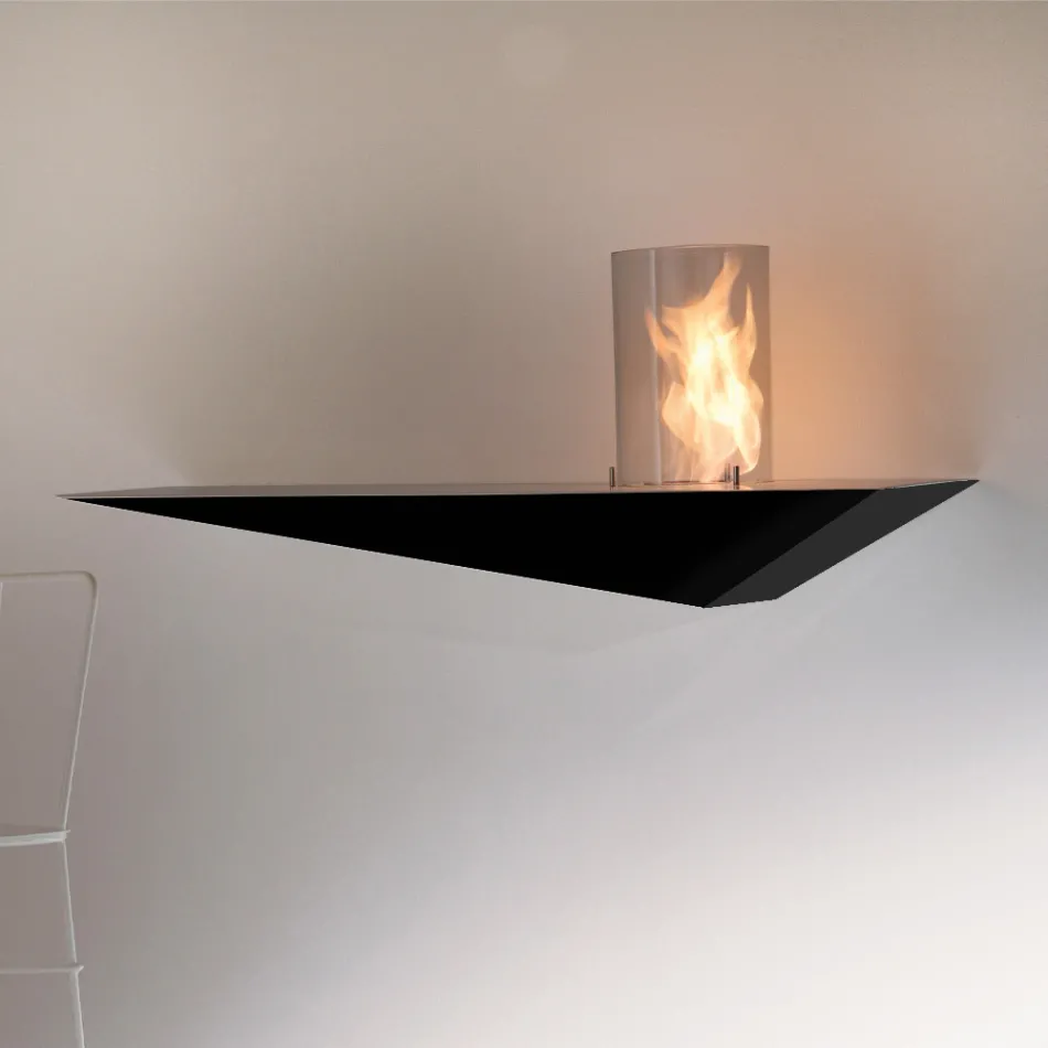 Dizajn Modern Muri Biofireplace në Çelik dhe Qelq të Pikturuar - Malcolm Viadurini