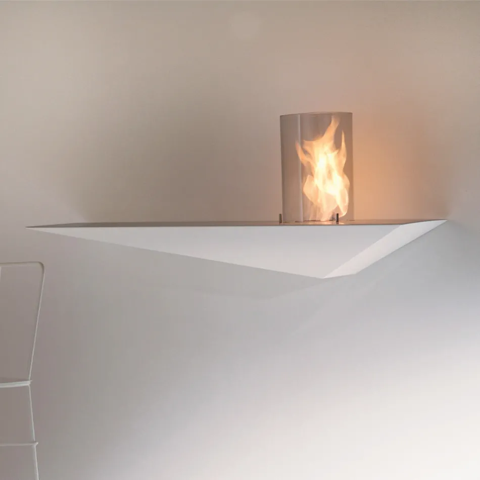 Dizajn Modern Muri Biofireplace në Çelik dhe Qelq të Pikturuar - Malcolm Viadurini
