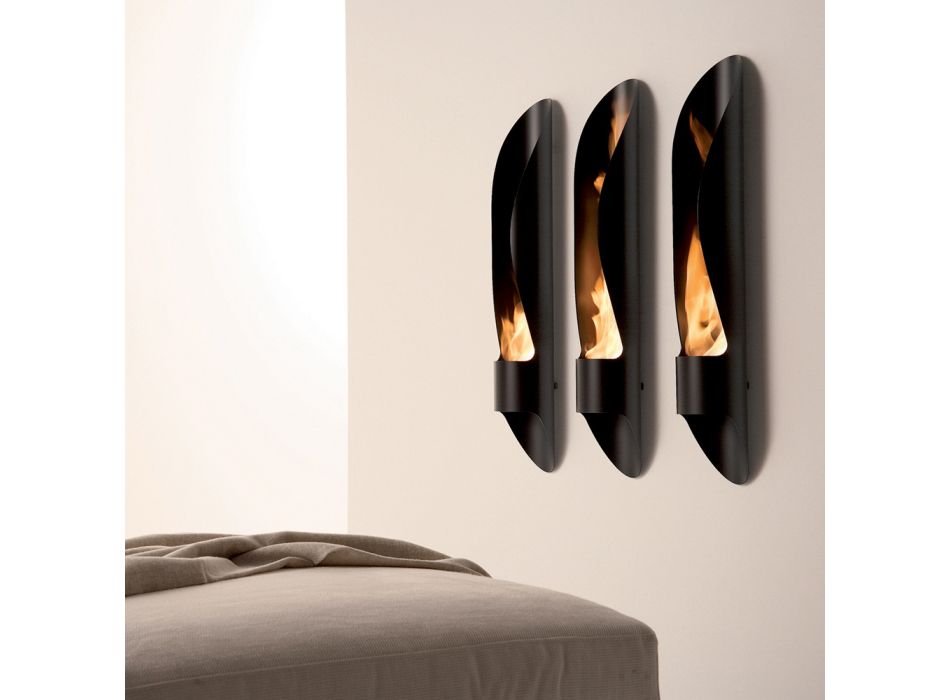 Bio-fireplace me mur me tuba dhe dizajn modern në çelik të zi - Jackson