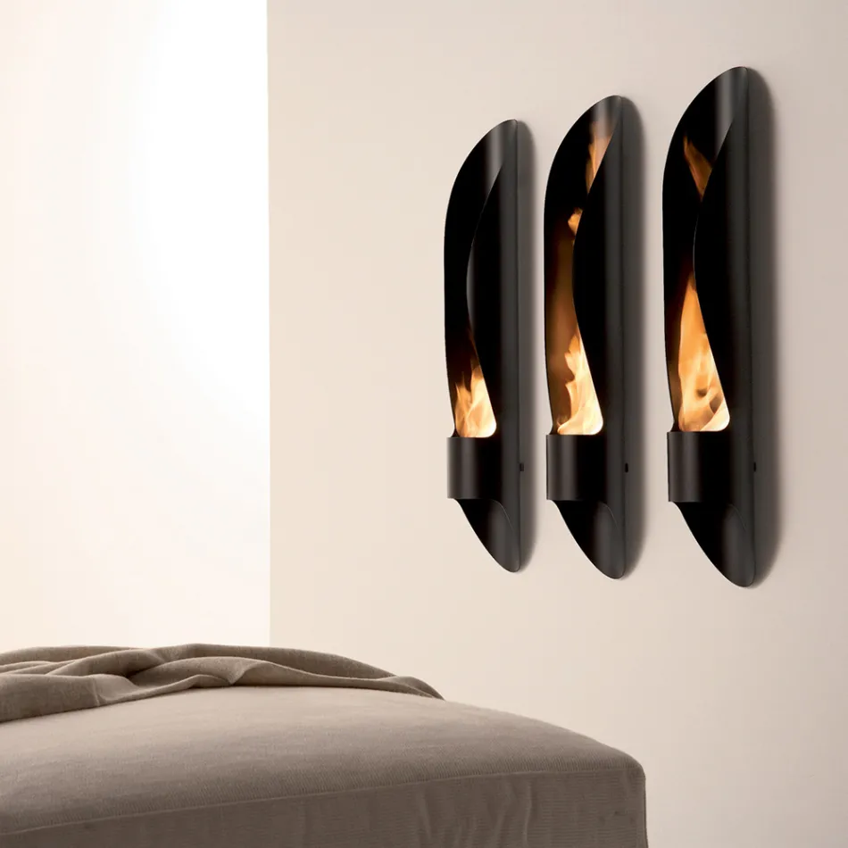 Bio-fireplace me mur me tuba dhe dizajn modern në çelik të zi - Jackson Viadurini
