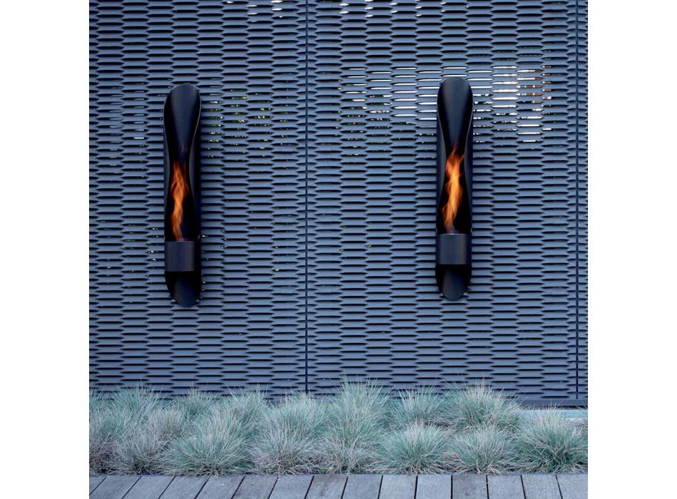 Bio-fireplace me mur me tuba dhe dizajn modern në çelik të zi - Jackson Viadurini