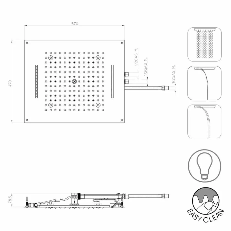 Koka dush Bossini Dream me tre avionë me terapi moderne me ngjyra Viadurini