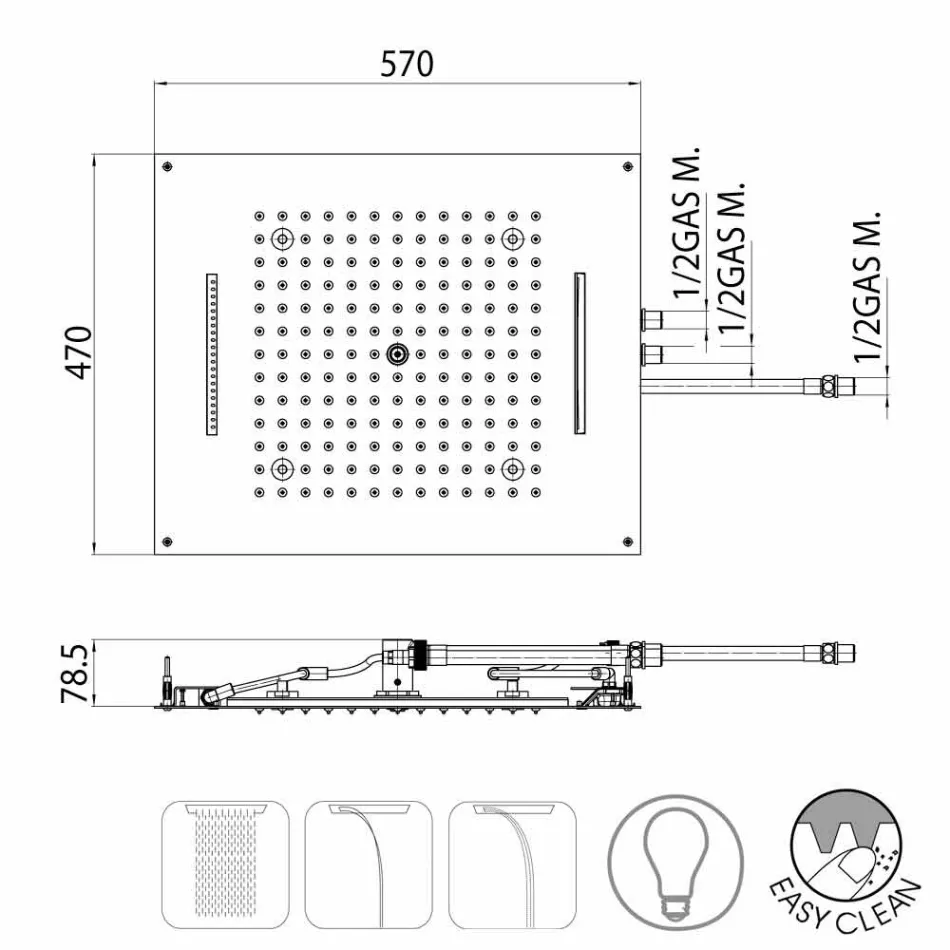 Koka dush Bossini Dream me tre avionë me drita LED moderne Viadurini