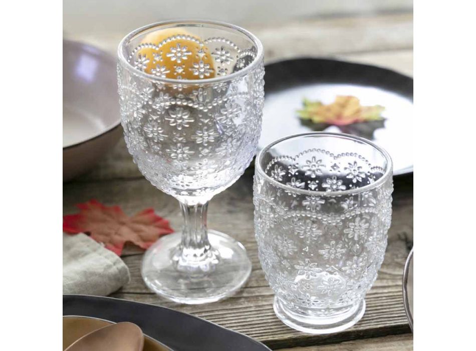 Gotë me gota në xham transparente me zbukurime të ndihmës, 12 copë - Trapani Viadurini
