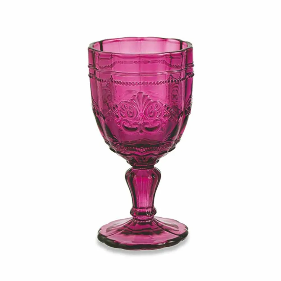 Gota me verë me ngjyrë në gotë me dekor Arabescato, Shërbimi 12 copë - vidë Viadurini