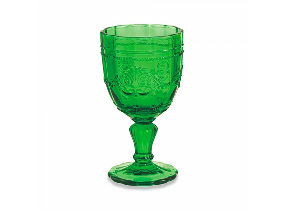Gota me verë me ngjyrë në gotë me dekor Arabescato, Shërbimi 12 copë - vidë Viadurini