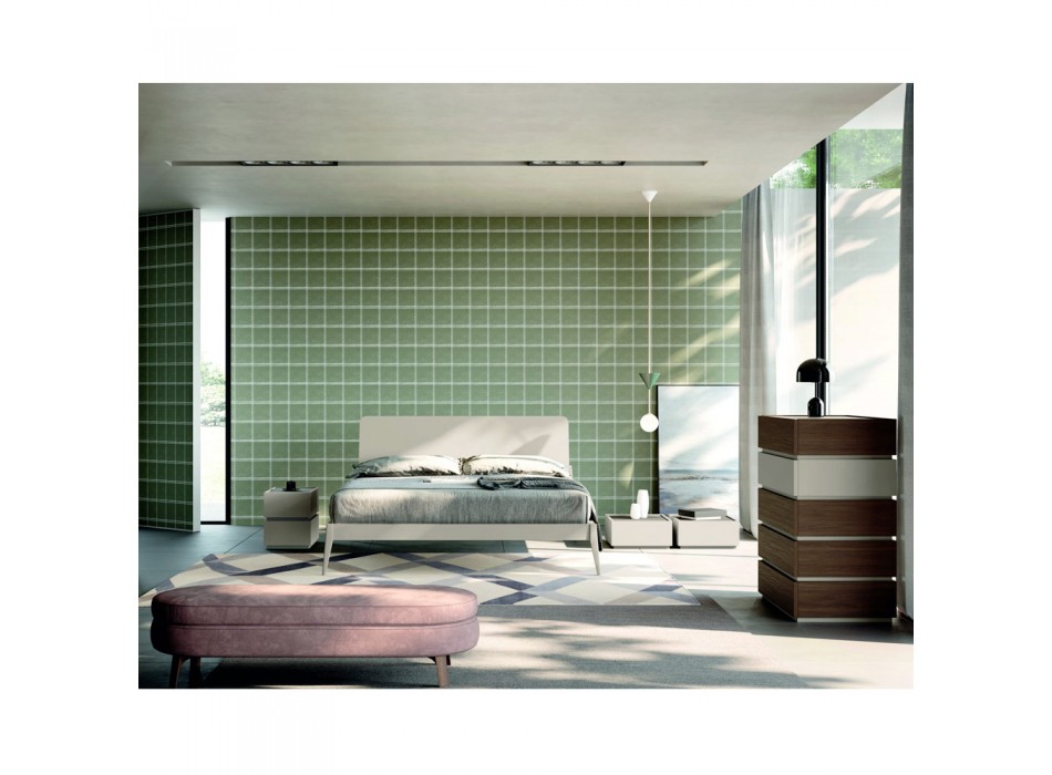 Dhoma gjumi moderne me 5 elementë në një stil modern të prodhuar në Itali - Melodia Viadurini